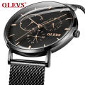 OLEVS Top Brand 5880 Masculino Negócios Analógico Moda Relógio de Pulso de Quartzo Clássico Multi Fuso Horário Relógio com Banda de Malha de Aço